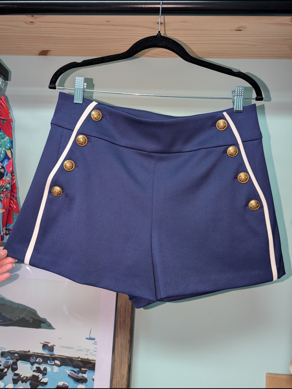 Alice + Olivia Navy Nautical Button-Front Women's Shorts